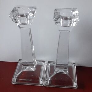 heavy square-shaped glass candleholders